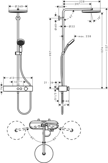 hansgrohe Shower system hansgrohe 24220700 pulsify sp 260 valk