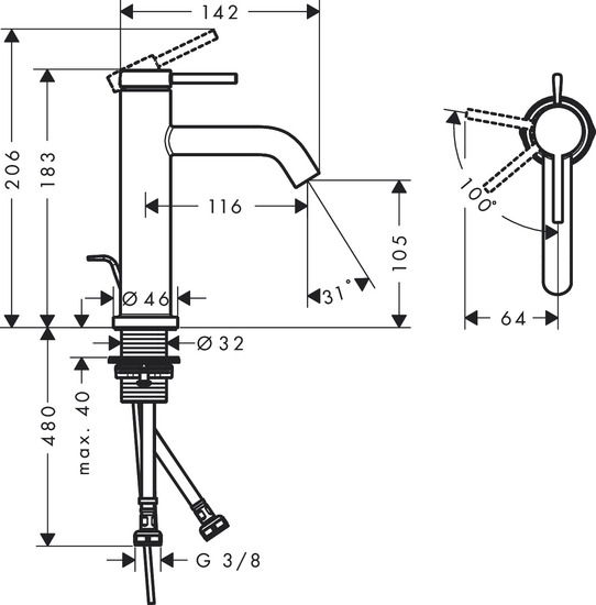hansgrohe Pesuallashana hansgrohe 73318000 tecturis s 110  kromi