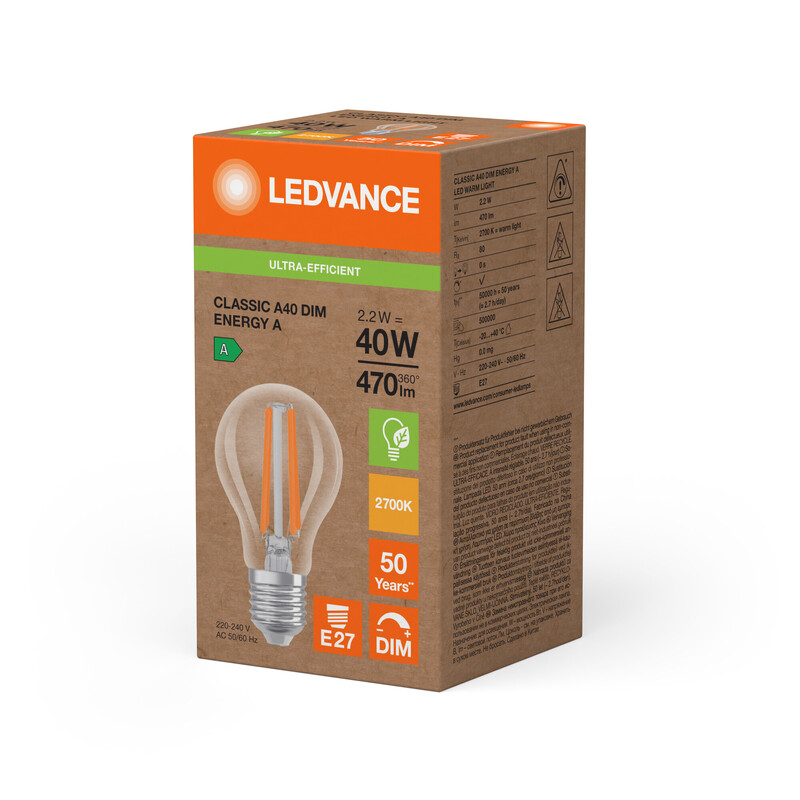 ledvance Led-lampa super-efficient cla 2w/827 470 e27 dim cl elb
