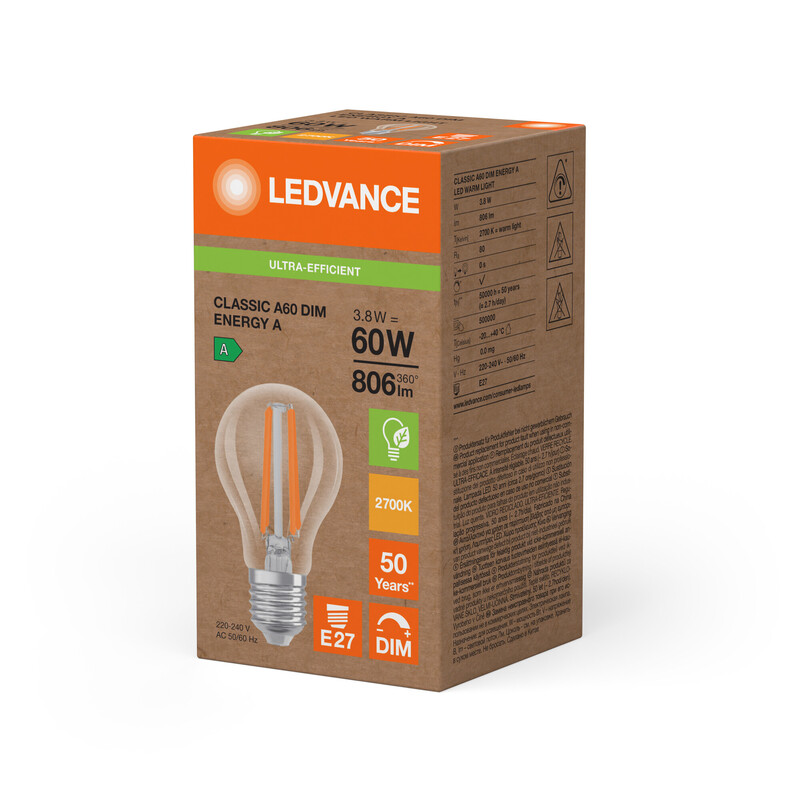 ledvance Led-lampa super-efficient cla 4w/827 806 e27 dim cl ela