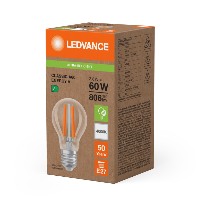 ledvance Led-lampa super-efficient cla 3,8w/840 806lm e27 cl ela