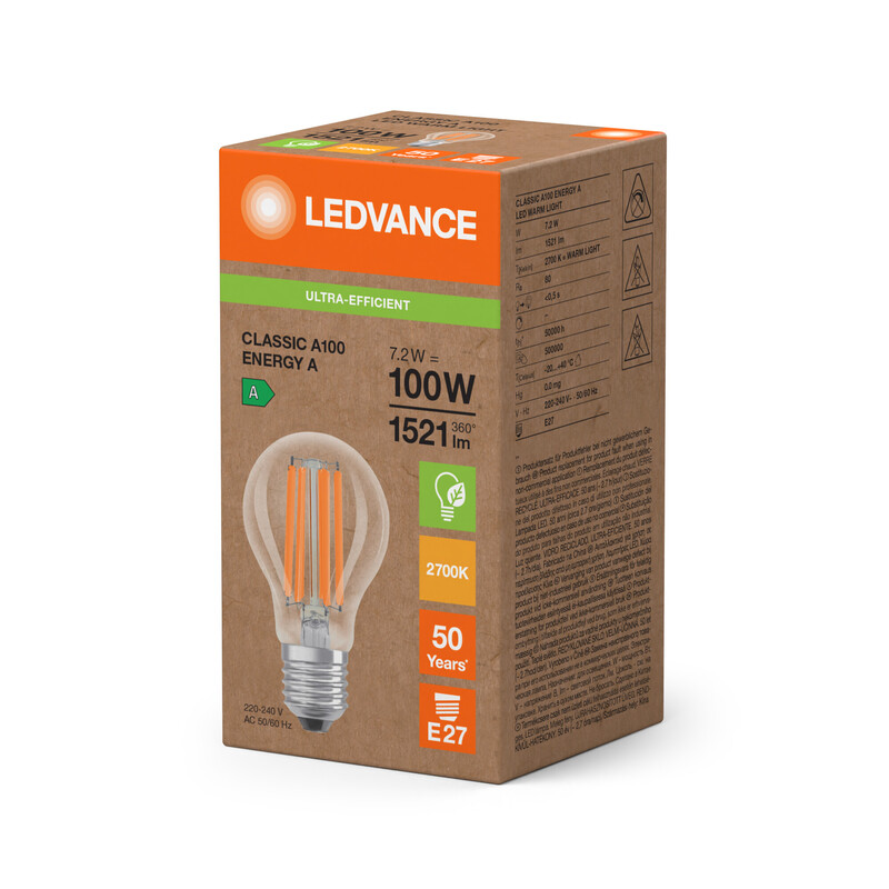 ledvance Led-lampa super-efficient cla 7,2w/827 1521lm e27 cl ela