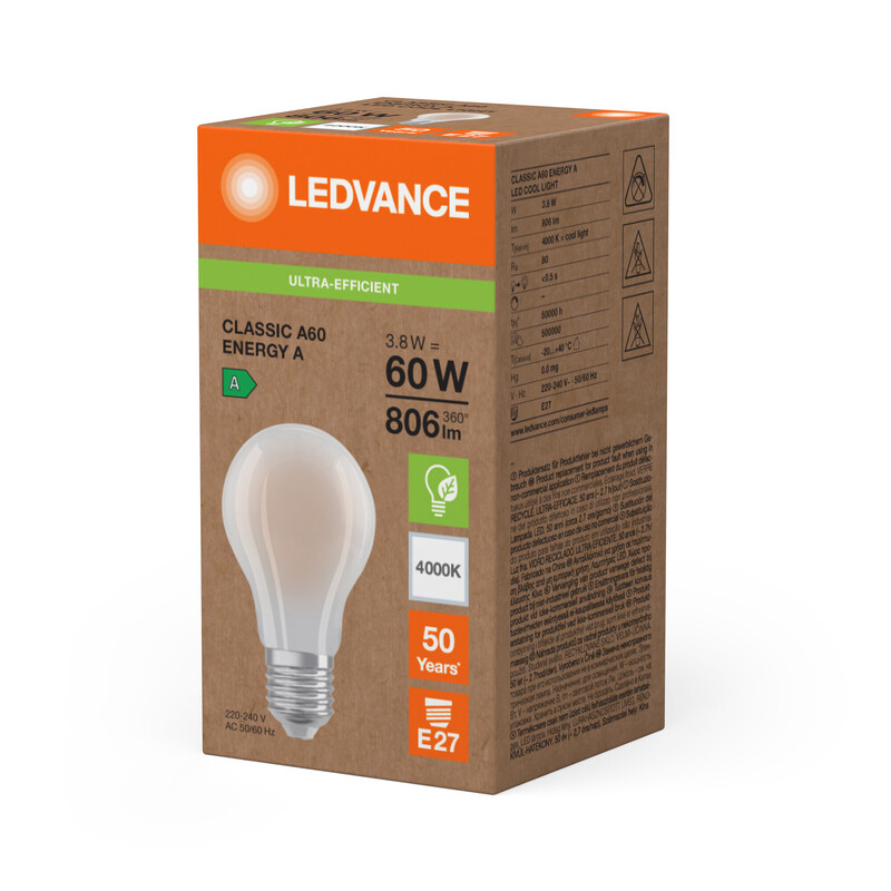 ledvance Led-lamp super-efficient cla 3,8w/840 806lm e27 fr ela