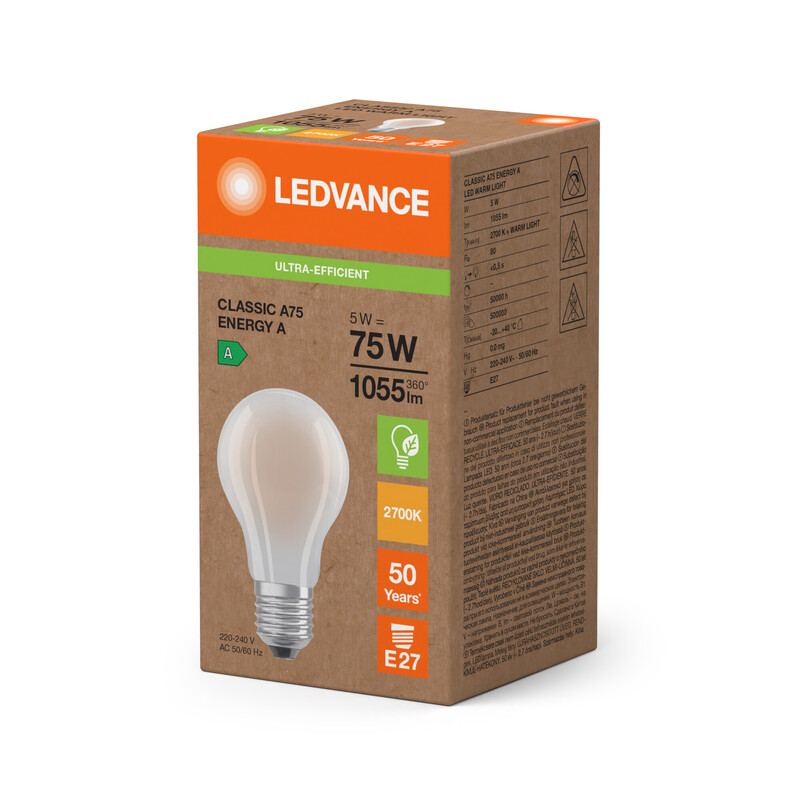 ledvance Vakiolamppu super-efficient cla 5w/827 1055lm e27 fr ela