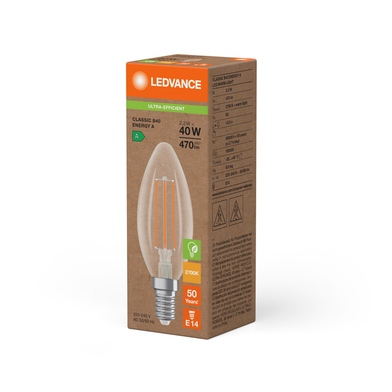 ledvance Kronlampa super-efficient clb 2,2w/827 470lm e14 cl ela