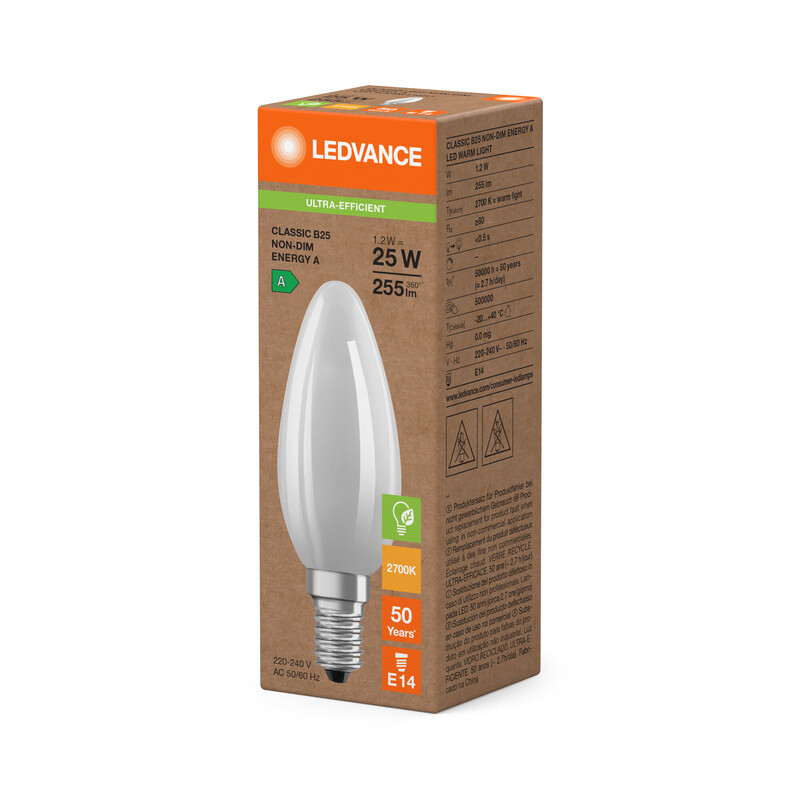 ledvance Candle lamp super-efficient clb 1,2w/827 250lm e14 fr ela