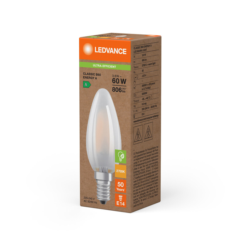 ledvance Candle lamp super-efficient clb 3,8w/827 806lm e14 fr ela