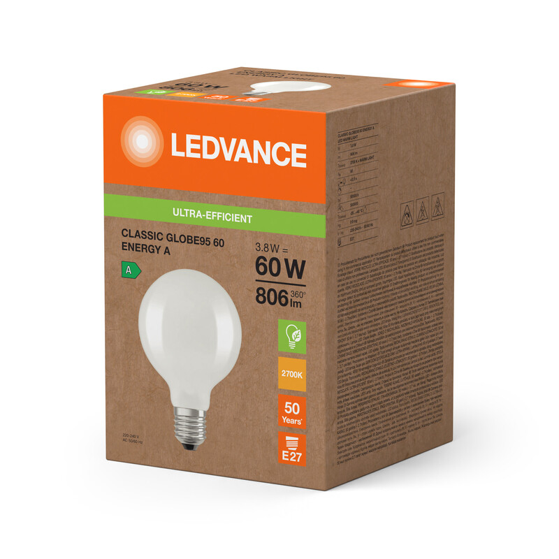 ledvance Led-lamp super-efficient g95 3,8w/827 806lm e27 fr ela