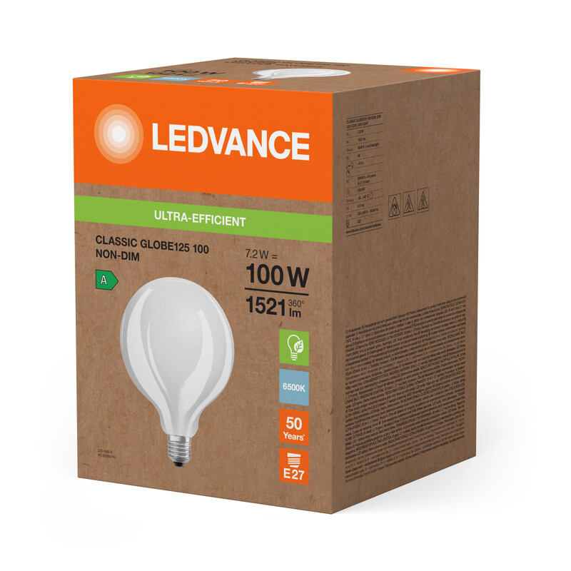 ledvance Sisustuslamppu super-efficient g125 7w/865 1521lm e27 fr ela