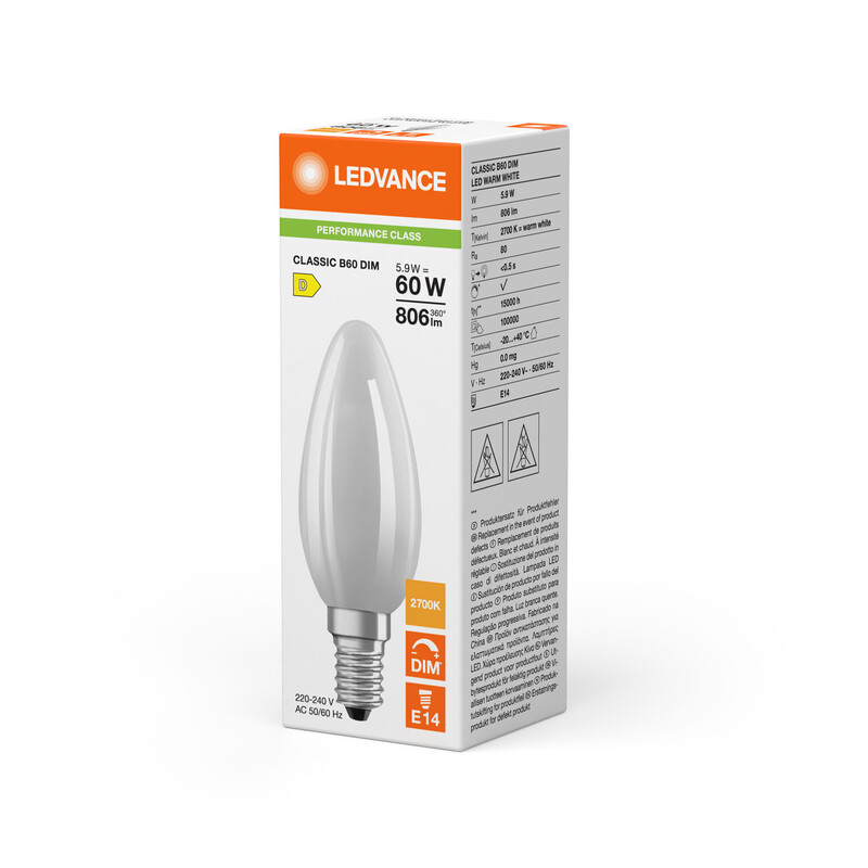 ledvance Kronlampa performance classic clb 5,9w/827 806lm e14 dim fr