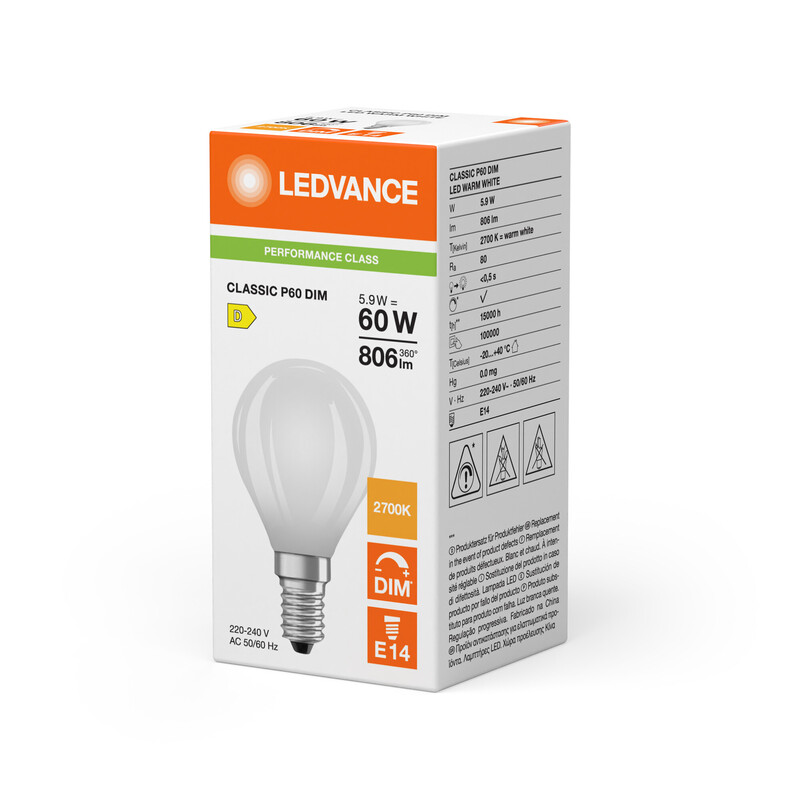 ledvance Pienkupulamppu performance cla clp 5,9w/827 806lm e14 dim fr