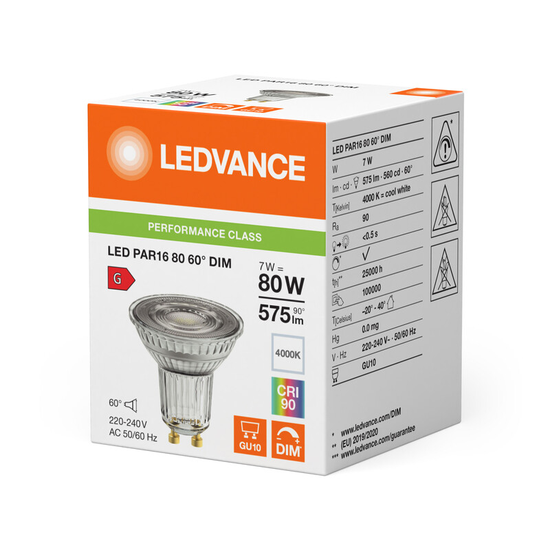 ledvance Kohdelamppu performance spot par16 7w/940 575lm dim gu10 60