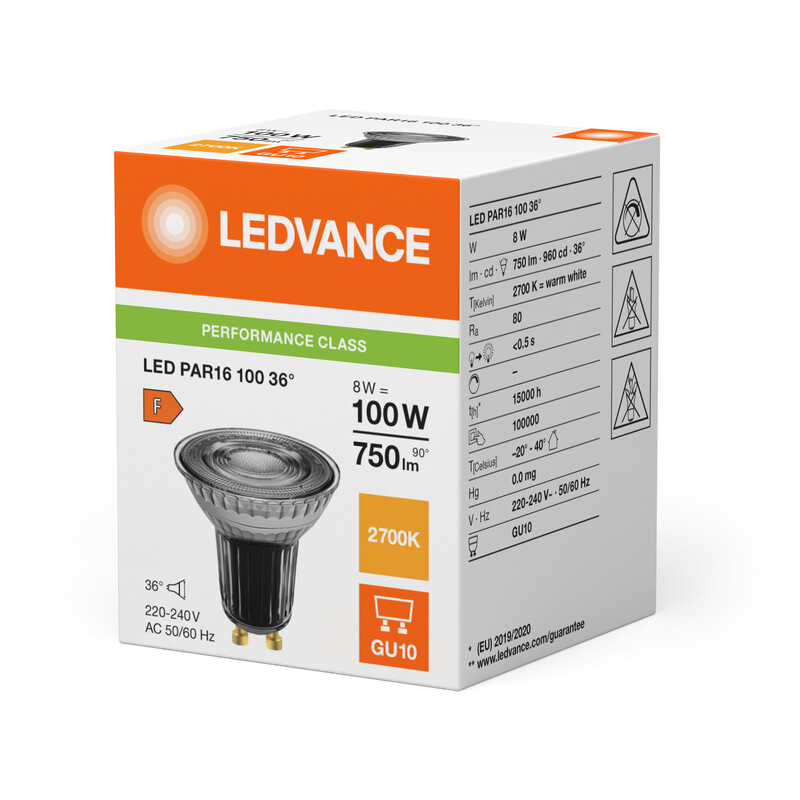 ledvance Kohdelamppu performance spot par16 8w/827 750lm gu10 36d