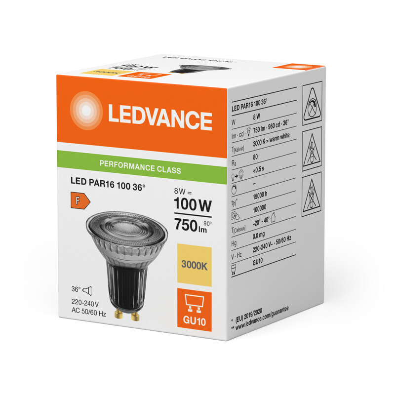 ledvance Kohdelamppu performance spot par16 8w/830 750lm gu10 36d