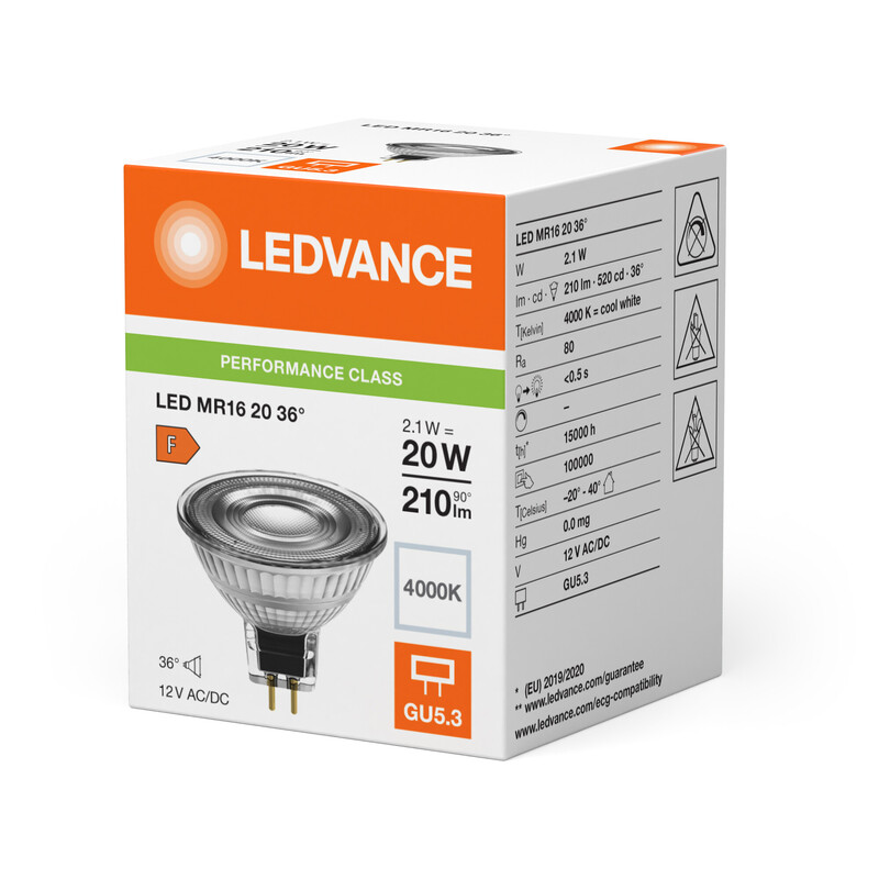 ledvance Kohdelamppu performance spot mr16 2,1w/840 210lm gu5.3 36d