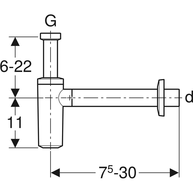 geberit Pullovesilukko geberit 1 1/4x32mm seinä mattamusta