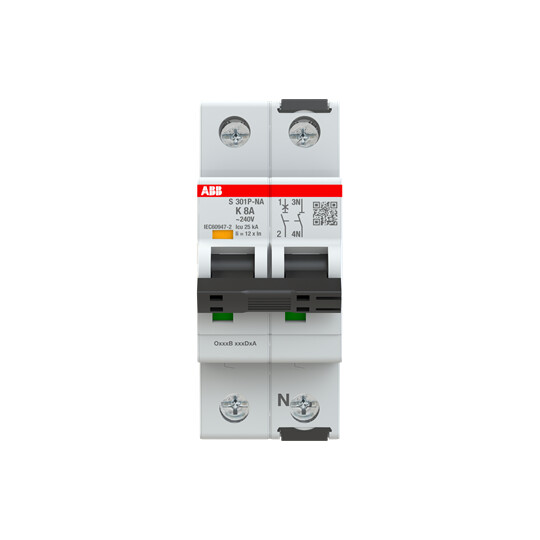 abb smart buildings Circuit breaker s300p 2-pole 1+n k-char. 8a
