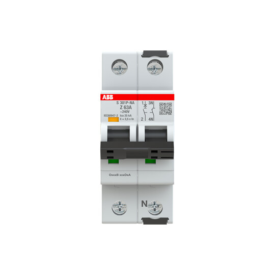 abb smart buildings Circuit breaker s300p 2-pole 1+n z-char. 63a