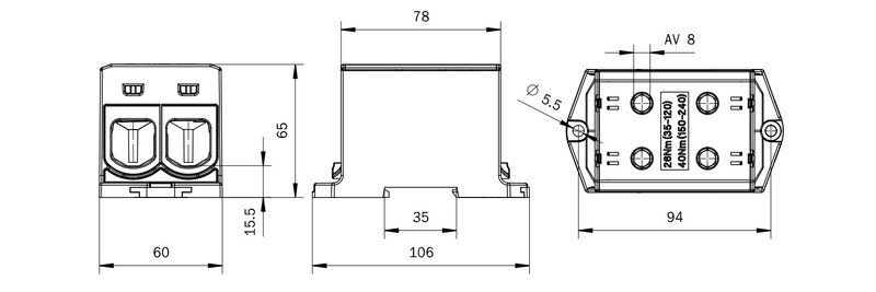 ouneva Kopplingsplint otl 2xal/cu 35-240mm2 röd