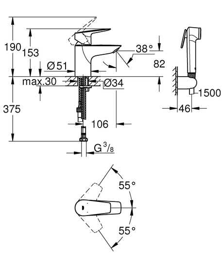 undefined Basin mixer grohe 23773001 start edge bide