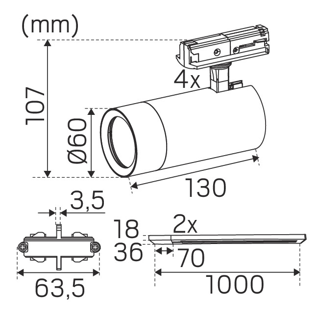 hide-a-lite Kohdevalaisin optic track ip20 770lm 9,7w 27/3k bl kit