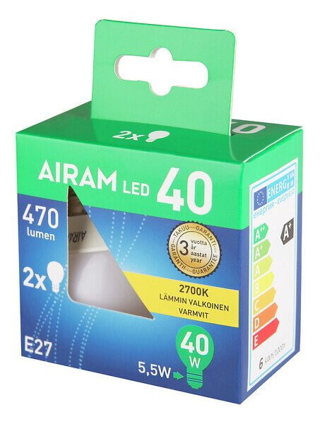 airam Led-lamp airam led p45 827 470lm e27 op 2bx