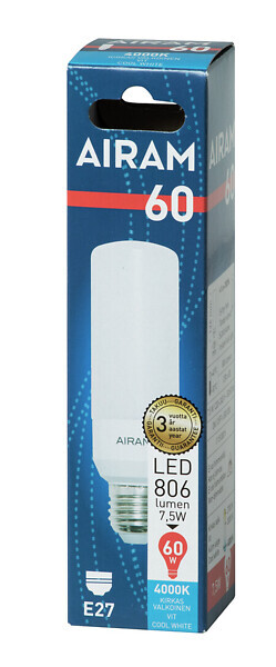airam Led-lamppu airam tub37 840 806lm e27 op