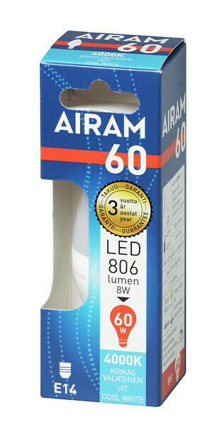 airam Kynttilälamppu airam led c38 840 840lm e14 op