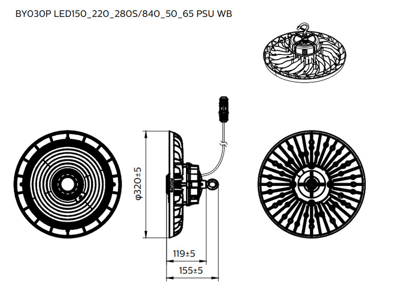 philips Syväsät. ledinaire highbay 15/22/28klm cct ip65 320mm wb
