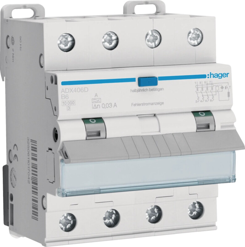 hager Personskyddautomat adx406d 30ma a/4x6a b-k. 10ka