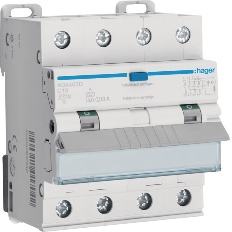 hager Rccb adx463d 30ma a/4x13a c-c. 10ka