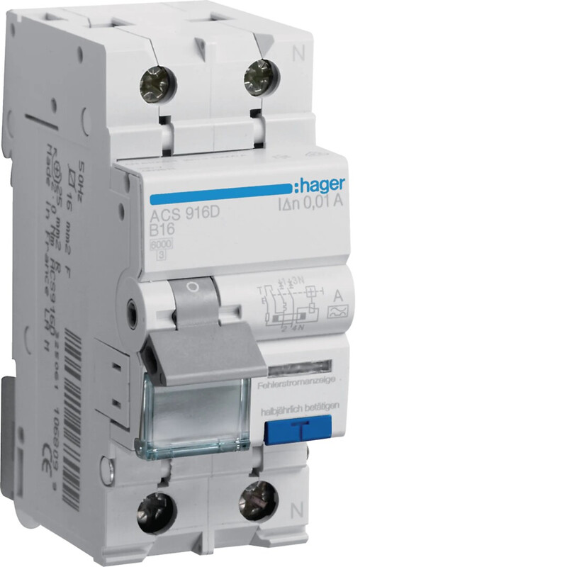 hager Vikavirtajohdonsuojakatkaisija acs916d 10ma a/2x16a b jl 6ka