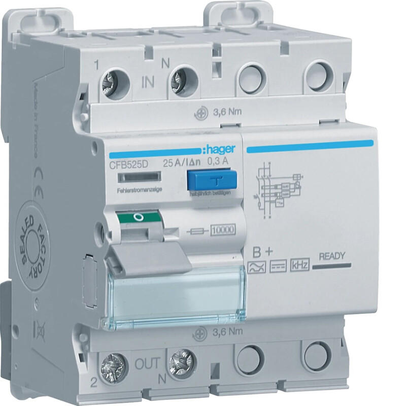 hager Vikavirtasuojakytkin cfb525d 300ma b+/2x25a 10ka