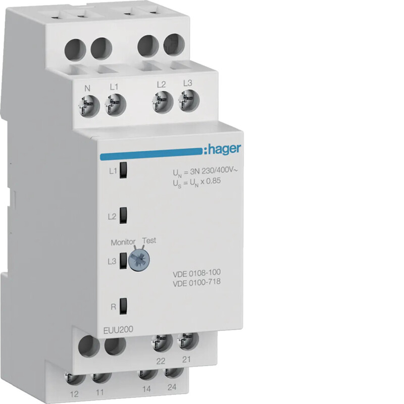 hager Voltage monitoring relay euu200 underv. 1/3p,n 2co 2m