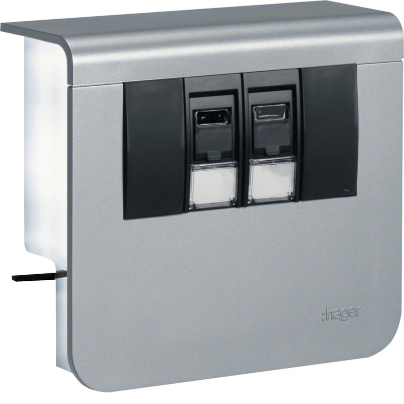hager Data outlet plinth sl20055 2xrj45 cat6 alu