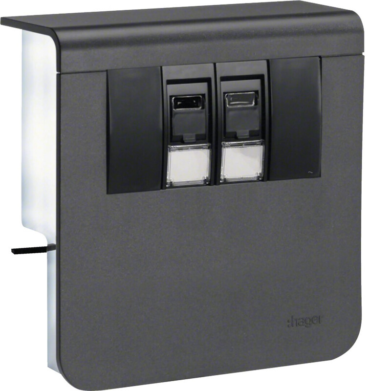 hager Data outlet plinth sl20080 2xrj45 cat6 black