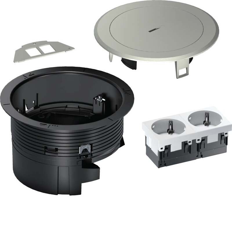 FLOOR SOCKET OUTLET LARA R02 2SO+2XKEYST CT SILVER