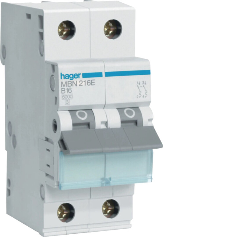MCB MBN216E 2X16A B-CURVE 6KA