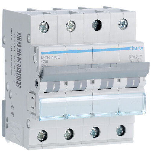hager Automatsäkring mcn416e 4x16a c-kurv 6ka