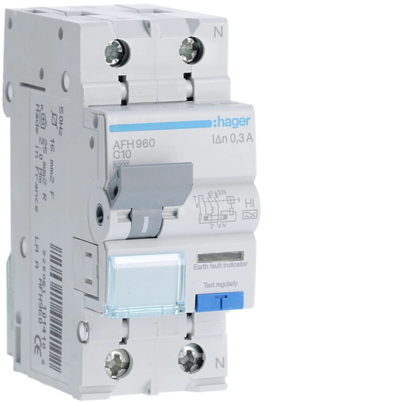 hager Rcbo afh960 2x10a 300ma a-hi c-curv