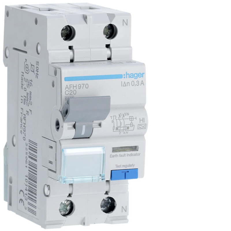 hager Rcbo afh970 2x20a 300ma a-hi c-curv