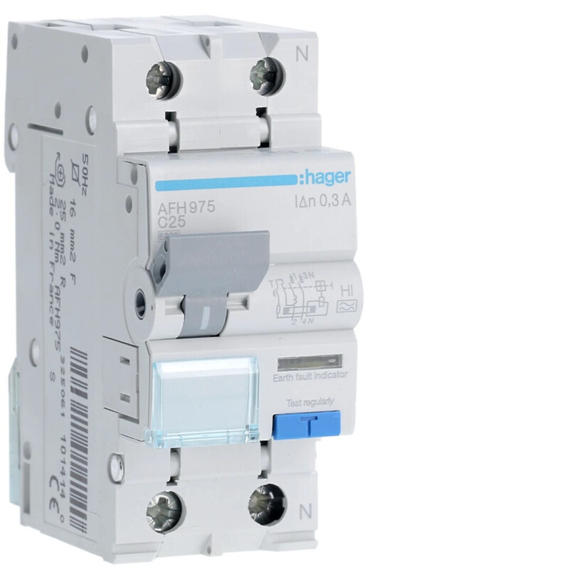 hager Rcbo afh975 2x25a 300ma a-hi c-curv