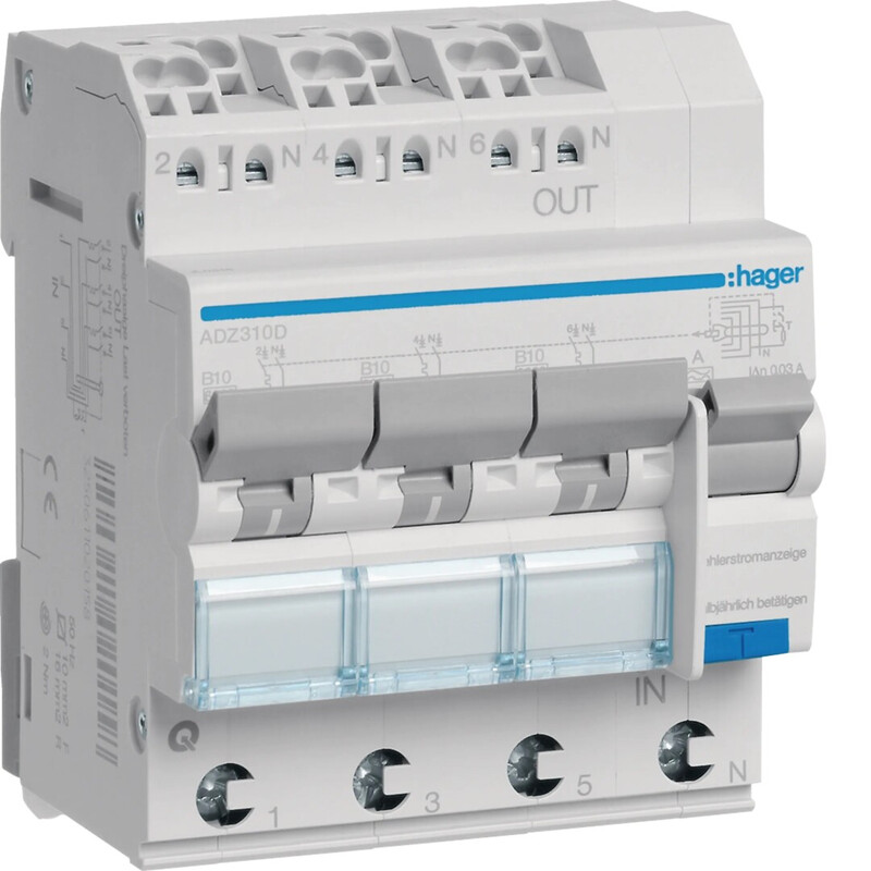hager Rccb adz310d 30ma a/3xl+n b-10a 6ka
