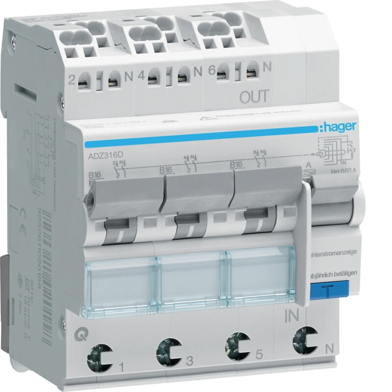 hager Rccb adz316d 30ma a/3xl+n b-16a 6ka