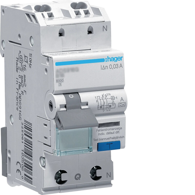 hager Personskyddautomat ads963d 30ma a/2x13a c qc 6ka