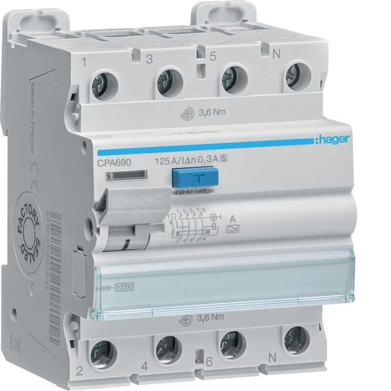 hager Rccb cpa690 300ma a-s/4x125a 10ka