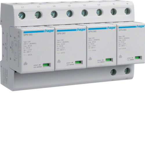 YLIJÄNNITESUOJA HAGER SPN801 4N 1/B+C/T1 100kA