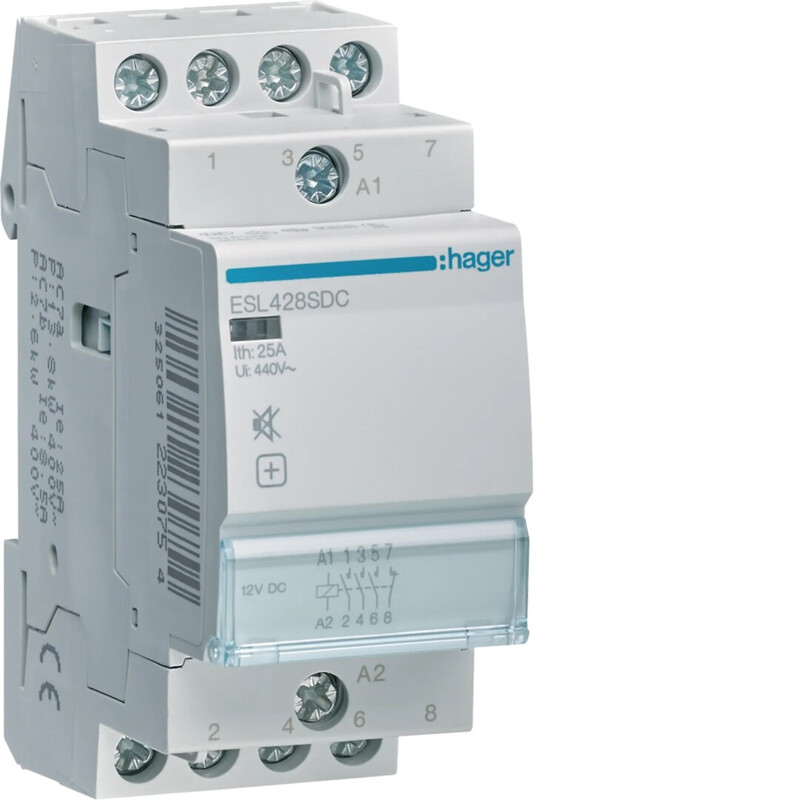 hager Kontaktori hager esl428sdc 3s+1a 25a 12vdc hur