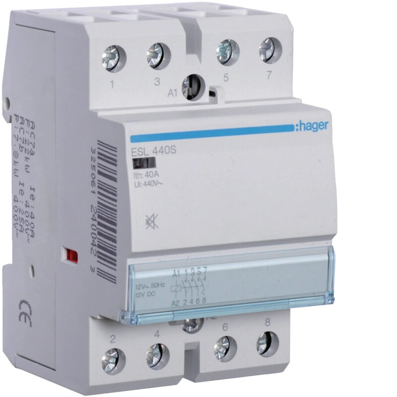 hager Kontaktori hager esl440s 4s 40a k.12v ac/dc hur