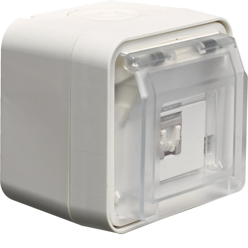 hager Datasocket outlet 1xrj45 cat 6 stp ip55 white